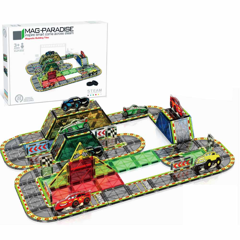 Model Kit Runner - 32PCS Magnetic Building Tiles Car Racing