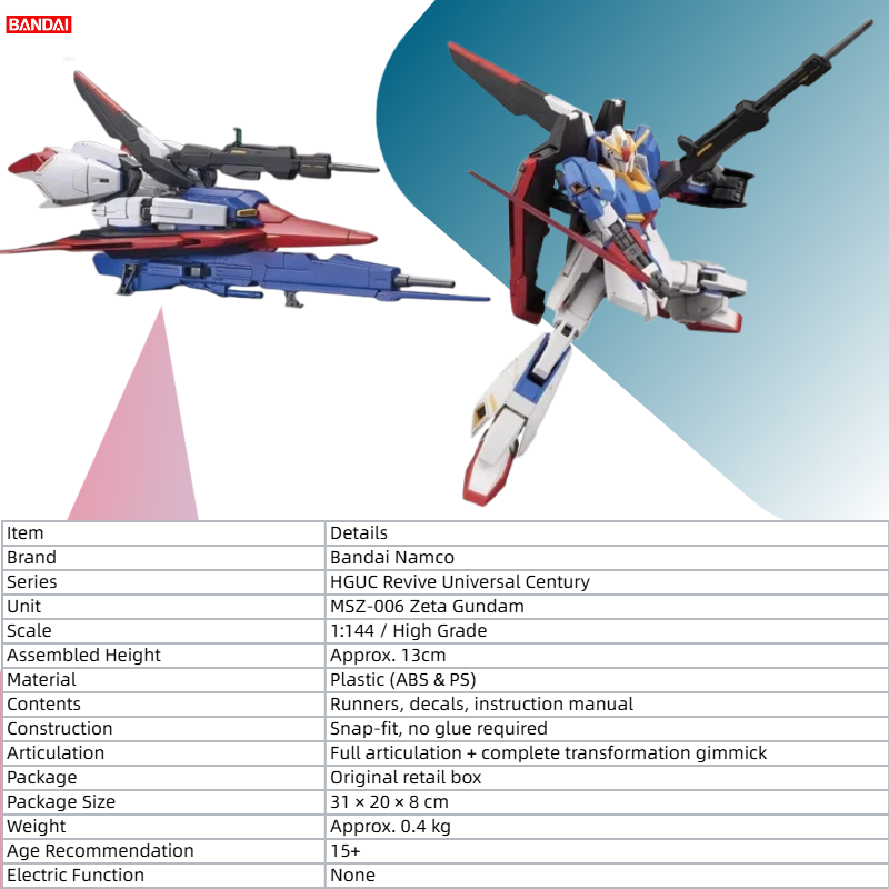 【IN STOCK】Bandai HGUC 1/144 MS - огляд і ціна Model Kit Zeta Gundam